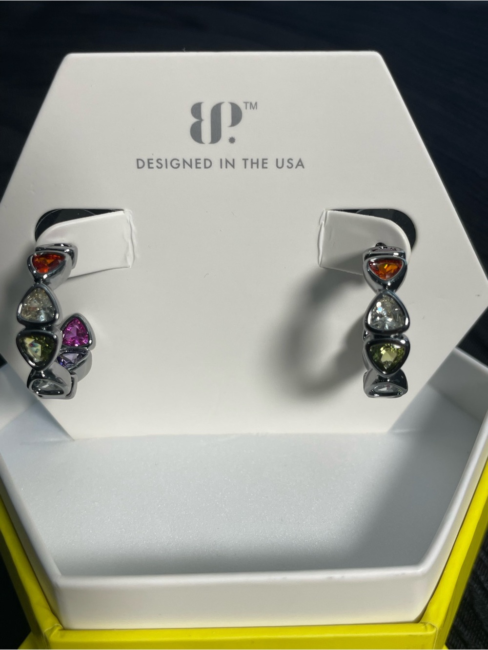 Bomb Party New OG Hoop Earrings "The Prestige Hoops" Hematite/Rainbow NIB